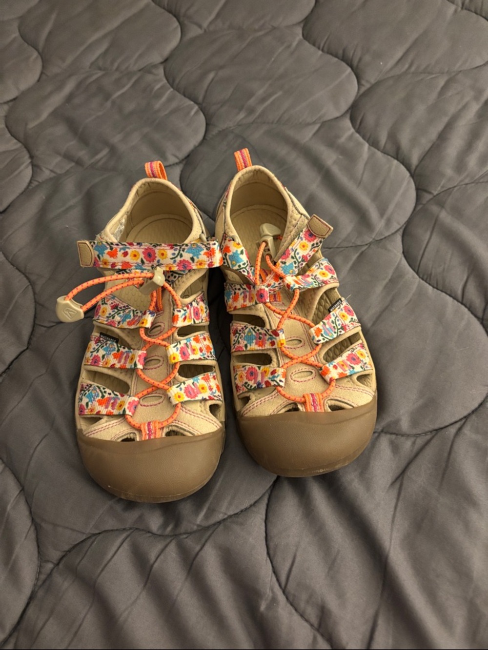 Keen Kids Tan Floral Water Shoes with Orange Accents